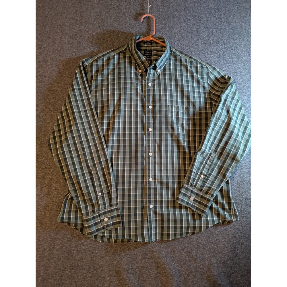 J. Crew Men's Shirt Green Plaid Performance Slim Untucked Button Down Size XXL - Picture 1 of 9
